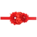 Diadema elástica para bebé con rosas de satén rojo, flor de encaje y cristal central - Rojo