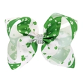 St. Patrick's Day bow hair clip with green clover patterns and sparkling rhinestones - Style 2