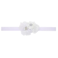 Diadema elástica para bebé con flor de tul blanca, rosa de satén y pedrería brillante - Blanco