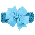 Blue grosgrain bow headband for girls with a contrasting dark blue elastic crochet band - Sky Blue