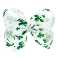 St. Patrick's Day grosgrain bow hair clip with green shamrocks and rhinestones - Style 3