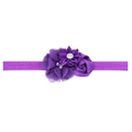 Bandeau élastique pour bébé avec fleurs en tissu violettes, perles et strass brillants - Violet foncé