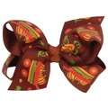 Halloween brown bow hair clip with orange pumpkin and vine patterns for kids - Brown Pumpkin Striped Print (No.13)