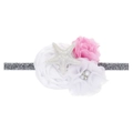 Fascia per neonati con stella marina e fiori bianchi e rosa su elastico grigio glitter - Bianco