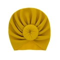 Senfgelbe Baby-Turban-Mütze aus Waffelstrick mit süßem Donut-Knoten für Kleinkinder - Gelb