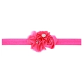 Bandeau élastique rose pour bébé avec fleurs en mousseline, perles et strass - Rouge Rose