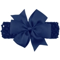 Navy blue baby headband with large double-layered grosgrain bow and wide knitted band - Navy Blue
