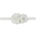 Bandeau élastique pour bébé avec fleurs en tissu blanc et strass étincelants - Blanc