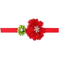 Diadema elástica para bebé con flor de gasa roja y diamantes de imitación de copo de nieve - Rojo & Verde Hierba