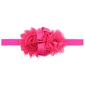 Peach pink baby headband featuring satin roses and chiffon flowers with pearls - Rose Red