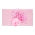 Bandeau élastique en nylon rose pour bébés avec fleurs en satin et détails en dentelle - Rose