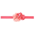 Bandeau bébé corail avec fleurs artisanales en tissu et détails en strass brillants - Rouge pastèque