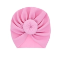 Rosa Baby Turban Mütze mit Waffelstrick und süßem Donut-Knoten Detail für Babys - Rosa
