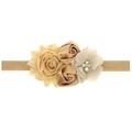 Golden stretch baby headband featuring chiffon sunflower with pearls and rhinestones decor - Light Coffee