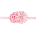 Fascia elastica rosa per neonati con fiori in chiffon, rose in raso e strass - Rosa