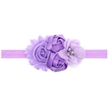 Elastic baby headband featuring purple rhinestone sunflower and satin fabric flowers - Light Purple