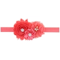 Bandeau élastique bébé fleurs en mousseline corail faites main et perles douces - Rouge pastèque