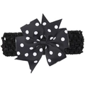 Fascia per neonati con fiocco a pois neri e ampia fascia elastica all'uncinetto - Nero a Pois Bianchi
