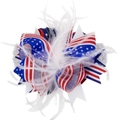 Independence Day hair bow with red white blue feathers and stars on a lace headband - Independence Day Lace Bow with Feathers (3#)