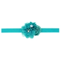Bandeau élastique bleu sarcelle pour bébé avec fleurs en tissu et détails en perles et strass - Bleu Paon
