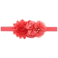 Coral red baby headband with sunflower rhinestones and satin fabric flowers - Watermelon red