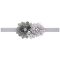 Bandeau élastique pour bébé avec fleurs en mousseline grises et mauves, perles et strass - Gris