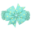 Fascia neonata verde menta con fiocco a pois gialli su tessuto a coste elastico - Turchese Con Pois Gialli