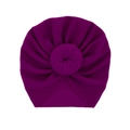 Infant waffle knit donut turban hat in deep purple featuring a soft stretchy texture - Purple
