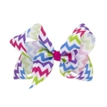 Große Haarschleife für Mädchen mit buntem Zickzackmuster auf Ripsband in Weiß - Blau Lila Chevron (HC153)