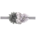Elegant grey floral baby headband with chiffon flowers, satin roses and pearl accents - Gray