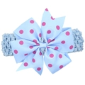 Fascia neonato all'uncinetto celeste con grande fiocco di nastro a pois rosa - Blu Con Pois Rosa