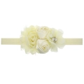 Elastic baby headband featuring cream white fabric flowers with pearls and rhinestones - Milk White