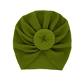 Olive green baby turban hat featuring a waffle texture and a stylish donut knot - Green