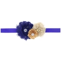 Bandeau élastique pour bébé avec dentelle marine, fleurs satinées et perles - Bleu Saphir