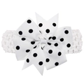 Bandeau bébé avec gros nœud à pois noirs sur tissu en tricot ajouré blanc pur - Blanc avec points noirs