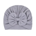 Soft light grey baby turban hat with oversized knit bow for newborn infants - Gray