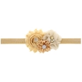 Bandeau élastique pour bébé avec fleurs or et champagne, perles factices et strass - Café Clair