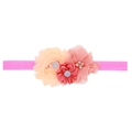 Bandeau élastique rose pour bébé avec fleurs faites main, strass et perles douces - Bourgeon de Neige & Rouge Pastèque