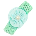 Diadema para bebé verde menta con flor grande de gasa y perla sobre banda elástica - Azul Turquesa