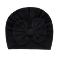 Soft black baby turban hat featuring a large decorative bow and elastic knit fabric - Black