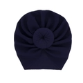 Navy blue baby turban hat with donut knot and textured waffle knit fabric - Navy Blue