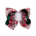 Fermaglio natalizio per bambine con fiocco a quadri rosso e verde e pompon bianco - Quadretti Bianchi
