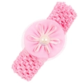 Rosa elastisches Stirnband mit handgefertigter Chiffonblüte und weißer Kunstperle - Hellrosa