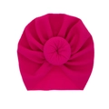 Infant ribbed knit turban hat in vibrant rose red with a stylish donut top knot - Rose Red