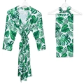 Set tre pezzi vestaglia premaman con fascia per capelli e copertina neonato coordinata - S/M / Set Foglie Verdi Tropicali