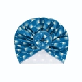 Bonnet turban bébé bleu marine avec imprimé grue blanche et nœud central décoratif - Grue Bleue