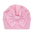 Pink ribbed baby turban hat with a large bow detail for infants and toddlers - Pink