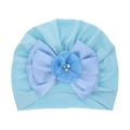 Turbante para bebé azul claro con lazo de satén y flor con perlas y diamantes - Talla única / Azul