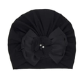 Turbante negro para bebé con lazo grande de punto y detalle de flor con strass - Talla única / Negro