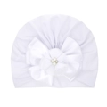 Cappello a turbante per neonato bianco con grande fiocco e fiore di perle - Taglia unica / Bianco